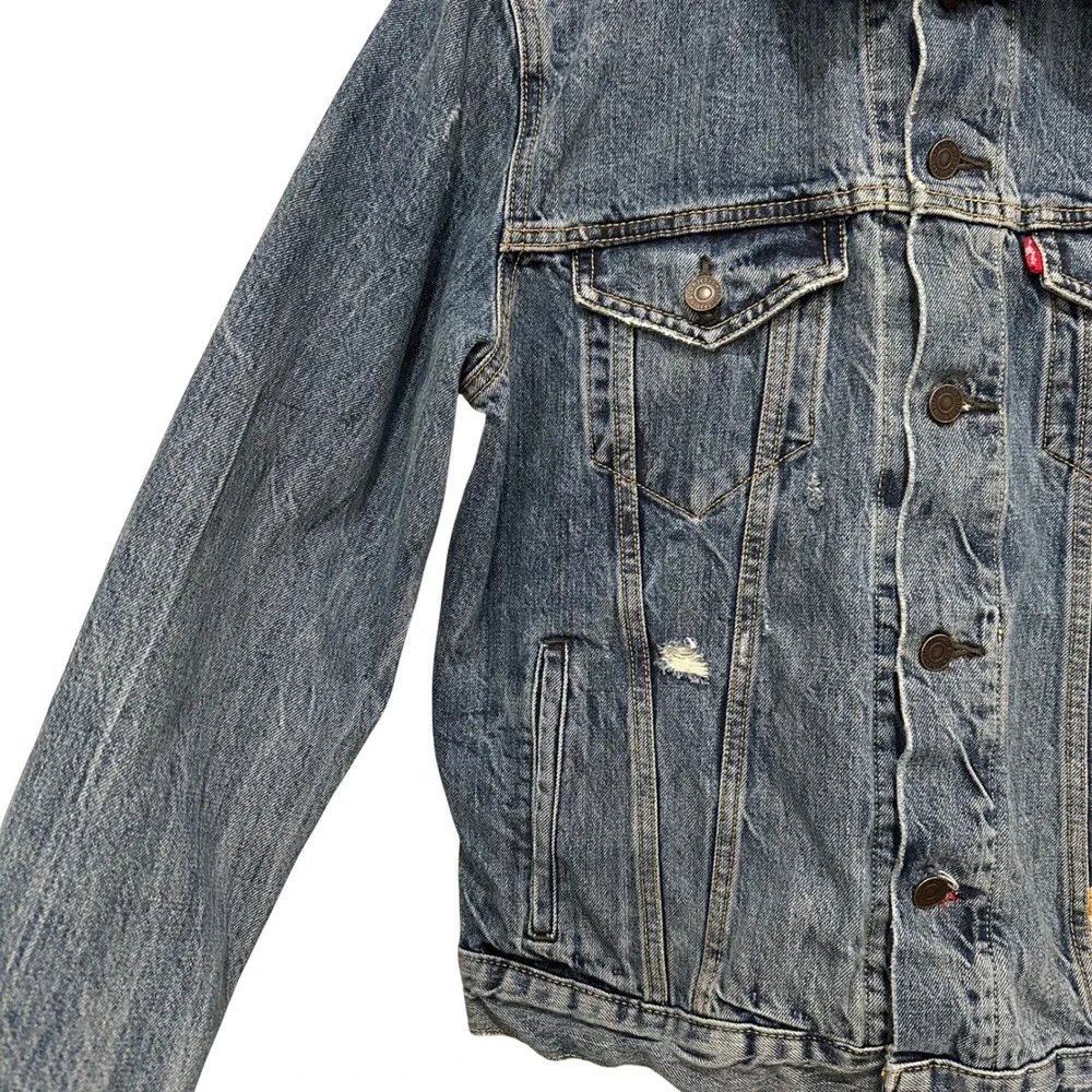 Levi‎ Strauss Co Mens Denim Trucker Jacket Hawaiian Hula Dancer Collar Size M